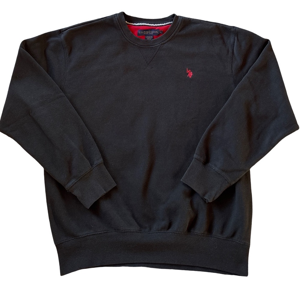 U.S. Polo Assn. Black Crewneck Sweatshirt with Red Logo Large